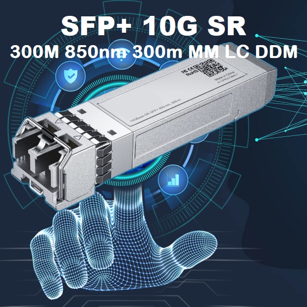 Fiber Optic Multimode Module Transceiver SFP+ 10G BASE SR 300M 850nm 300m MM LC DDM ; for Data Transmission Over Two Multimode Fibers (MMF) 10 Gbps Speed Over Distances of up to 300 m | 1 PCS AXON