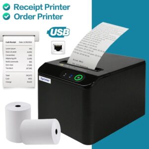 Thermal Receipt Bill Printer 80mm POS Printer, USB Receipt Printers with Auto Cutter Support Cash Drawer, USB + Ethernet Interface for Windows & Mac