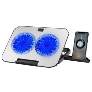 Laptop Cooler N22 – Dual 14cm LED Fans | Dual USB Ports + Phone Holder | Ultra-Thin Metal Mesh Cooling Pad