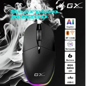 Genius Scorpion M8250 Wireless 2.4GH Bluetooth Rechargeable Gaming Mouse with LED, Dual Mode (Bluetooth 5.0 & 2.4GHz) , RGB Backlighting, Adjustable DPI (800-3200), AI Copilot Key, USB-C Charging, for Gaming and Work | BLACK