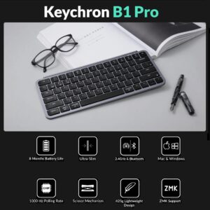 Keychron B1 Pro Lightweight Ultra-portable Compact 75% Keyboard with 2.4 GHz / BT / Type-C Wired Connectivity ; Extended Battery Life ; 12 Multimedia Keys & Quick Emoji Access ; Concave Ergonomic Keys  ; Supports macOS / Windows / Linux  | SPACE GREY B1P-K1