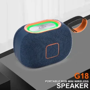 KISONLI G18 IPX6 Waterproof RGB Bluetooth Speaker – 1800mAh Battery, 5W Output, TWS, FM, TF/USB Support, Bass Boost, Jerry 5.3 + EDR, Outdoor-Ready (Black/Blue)
