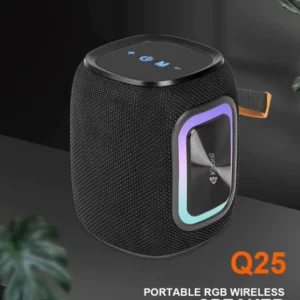 KISONLI Q25 RGB Bluetooth Speaker – 12W Output, 1800mAh Battery, TWS Support, BT 5.3, USB/TF/FM, RGB Light, Full-Range Audio, Portable for Home, Party, Outdoor