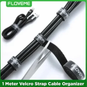 Floveme 1M Velcro Cable Organizer Strap – Black | Reusable Cable Management for Desktop, PC, Charging, Mouse, Keyboard, and Earphones