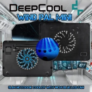 DEEPCOOL Wind PAL Mini Notebook Cooling Pad | 140mm Blue LED Fan, Metal Mesh Panel, Compatible with 39.62 cm (15.6″) notebooks and Below – 340X250X25mm
