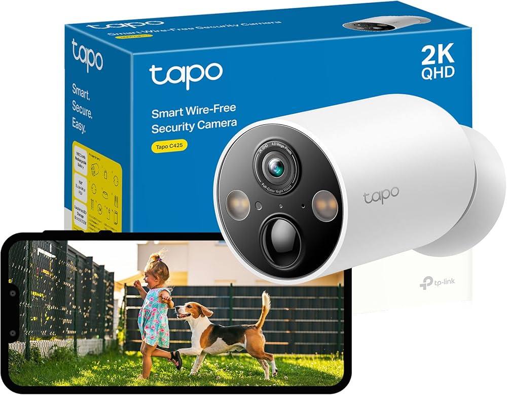 TP-Link Tapo C425 Wire-Free Outdoor Security Camera, 2K, Battery, Magnetic Mount Wireless Camera, 150° FOV, SD/Cloud Storage, Ai Person/Vehicle Detection , Full Color Night Vision , Two Way Audio