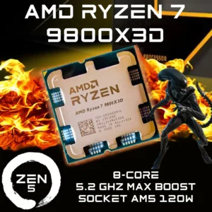 AMD Ryzen 7 9800X3D – Ryzen 7 9000 Series Granite Ridge Zen 5 8-Core 5.2 GHz – Socket AM5 120W 16-Threads – TSMC 4nm FinFET 64-Bit – AMD Radeon Graphics Desktop Processor | TRAY – 1 YEAR WARRANTY 