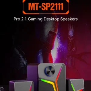 MEETION SP2111 2.1 Gaming Speakers – 15W Output, Bluetooth 5.0, USB, 3.5mm, RGB Pulse Lighting, Subwoofer + Dual Full-Range Drivers for Immersive Sound