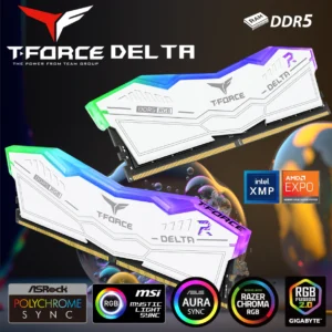 Team T-Force Delta RGB DDR5 64GB RAM White Kit (2x 32GB) 288-Pin 6400MT/s PC5-51200 CL34 1.40V Intel XMP 3.0 & AMD EXPO Desktop Memory Model | WHITE ~ FF4D564G6400HC34EDC01