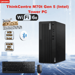 LENOVO ThinkCentre M70t Gen 5 Desktop Intel® Core i7-14700 | 8GB DDR5 RAM ; 512 SSD NVMe® | Intel® UHD Graphics 770 | DOS | Intel® vPro® Enterprise | Wi-Fi® 6E + BT5.3 + Ethernet | Wired Mouse & Keyboard Included | BLACK | 1 YEAR WARRANTY