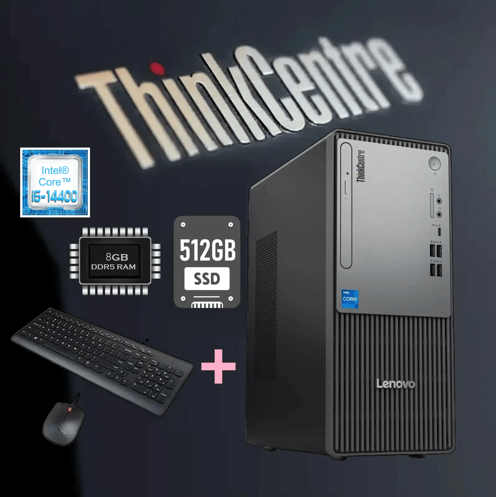 ThinkCentre neo 50t Gen 5 Intel® Core i5-14400 | Intel® UHD Graphics 730 | 8GB DDR5 RAM ; 512GB SSD ; DOS | 3-in-1 Card Reader | HD Speakers | USB Calliope Keyboard Eng. Ara + Mouse | Ethernet , NO Wi-Fi , No Bluetooth | Black ~ 1 YEAR WARRANTY