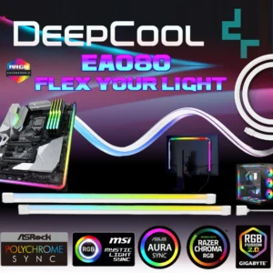 DeepCool EA080 ARGB Light Strip Kit With 2×400mm Flexible SMD3535 LED Strips, 30×2 LEDs, Diffused Silicone Design, Sync Support, Mounting Clips, And 3M Adhesive | WHITE