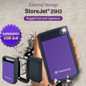 Transcend 2TB StoreJet Portable External Hard Drive USB 3.0 , Encryption Enabled , Slip & Shock Resistant Outer Shell 25H3 Military-grade , Windows Mac & Linux | Purple TS2TSJ25H3P