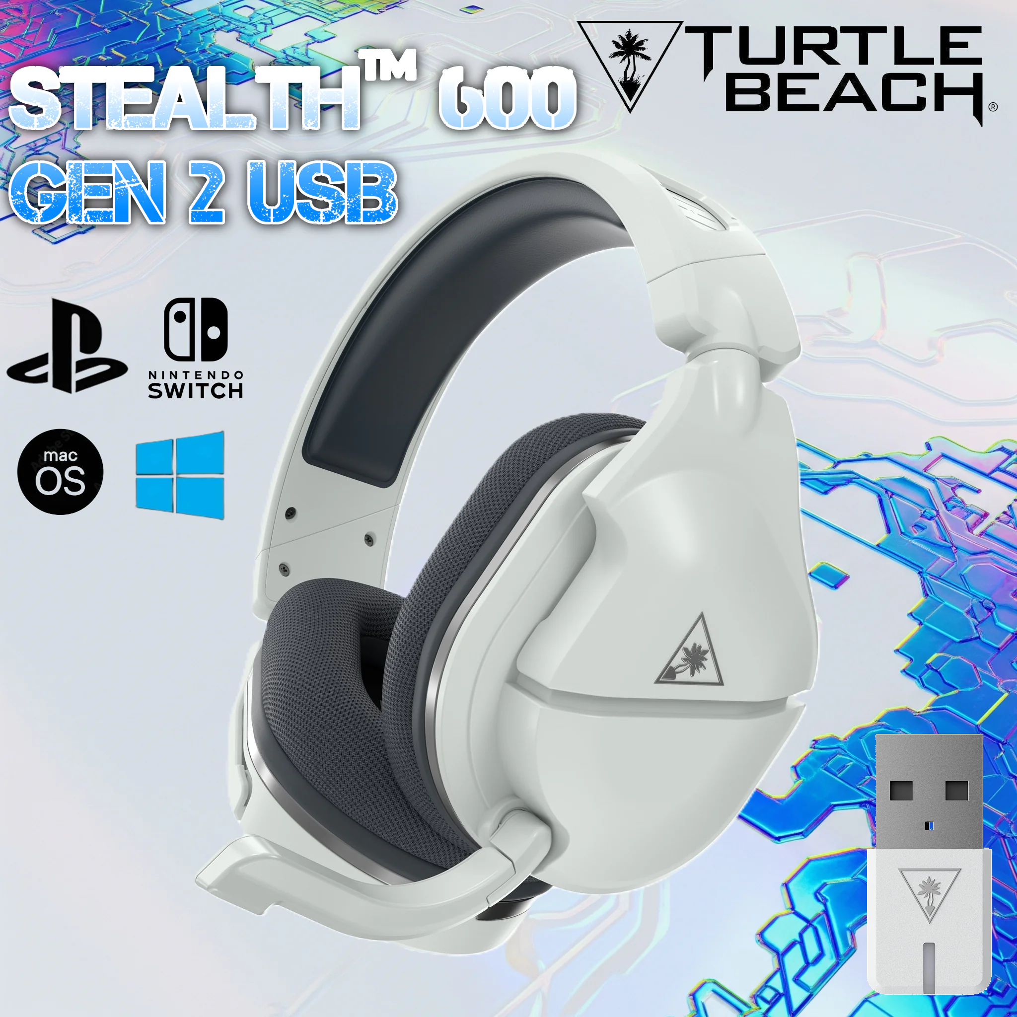 Turtle Beach – Stealth 600 Gen 2 USB Wireless Gaming Headset , 24Hr Battery 50mm Speakers Flip-To-Mute Mic Superhuman Hearing Comfort , For PS5 / PS4 / PS 4 Pro Nintendo Switch / OLED, PC, Mac | WHITE