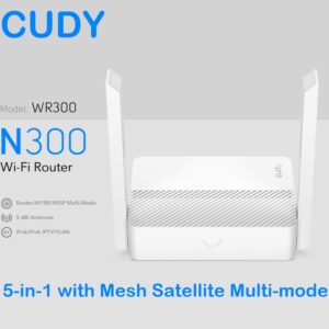 CUDY WR300 300 Mbps N300 Multi-Mode Wi-Fi Router with 4 Fast Ethernet Ports – Connect up to 30 Devices Wirelessly – Cudy App – Covers 90 m² – Router/AP/RE/WISP/Client/Mesh Modes – VPN Client of WireGuard, PPTP, L2TP | NO WARRANTY