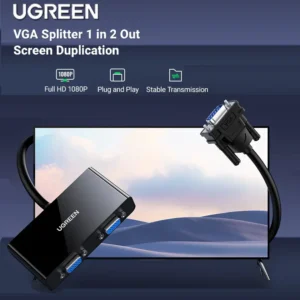 UGREEN VGA Splitter 1 in / 2 Out Screen Duplication Support Mirror Mode Only Y Splitter Computer Monitor VGA SVGA Port with 1 meter Cable Support 1080P 60Hz for Laptop PC to Monitor | UGREEN-20918