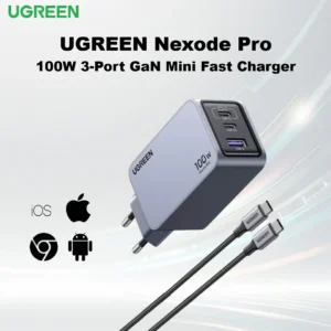 UGREEN Nexode Pro 100W 3-Port GaN Mini Fast Charger With USB-C And USB-A Ports, PD3.0, Compact 45% Smaller Design, Multi-Device Fast Charging , Fast PPS Wall Charger for MacBook Pro/Air, Pixelbook, iPad, iPhone 16/15/14, Galaxy S24/S23, Pixel 9/8, Steam Deck and More 