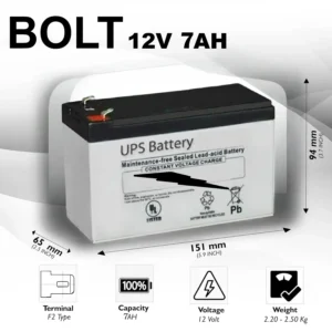 BOLT UPS Battery 12V 7AH SLA Rechargeable Replacement Battery with T2 Terminal for UPS Back Up , Electric Scooter, Emergency Lighting, Wheel Chair, and More