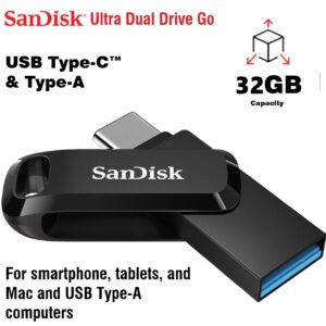 SanDisk Ultra Dual Drive Go USB Type-C – 2-in-1 Flash Drive, 32GB Capacity, USB 3.2 Gen 1 Interface, Swivel Design , 150MB/s Read Speed , Compatible with iOS , Android , macOS , Windows