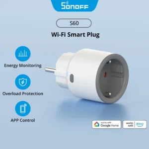 SONOFF S60TPF Smart Socket 16A 2.4G WIFI Smart Plug with Timer, Power Statistics, Overload Protection, Voice Control, Compatible with Alexa, Google Home