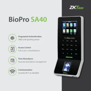 ZKTeco BioPro SA40 | Wi-Fi Fingerprint Time Attendance + Access Control | 3000 Fingerprints | Touch Keypad | TCP/IP, USB, RS485, Wi-Fi