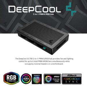 DeepCool SC790 Fan Hub 2in1 PWM & ARGB 6-Port 5v-3pin Aura SYNC Addressable RGB and 6-Port 4pin PWM Fan Hub with Magnetic Backplane Compatible with ASUS Aura, GIGABYTE Fusion, MSI Mystic Light, and ASRock Polychrome.