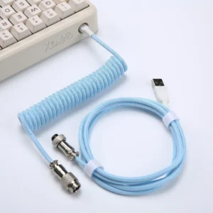 Coiled Keyboard Cable Type-A to Type-C Blue | Detachable Aviator Connector, Braided Nylon, High-Speed USB-C, Durable, Tangle-Free, Ideal for Mechanical Keyboards