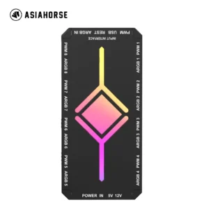 ASIAHORSE ARGB Fan Hub ASH-1 Black – 8-Port 5V 3-Pin RGB Controller with Remote, PWM Support, Reset Button Sync, 9 Fan & 9 ARGB Headers, DC12V / DC5V Power