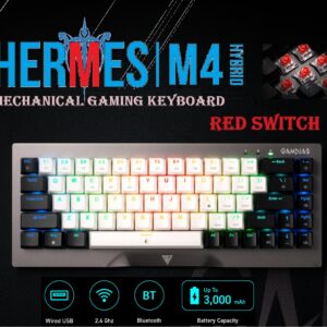 GAMDIAS HERMES M4 HYBRID MECHANICAL 60% GAMING KEYBOARD WITH RED SWITCH | WIRELESS or WIRED CONNECTIVITY | DUAL COLOR WAY KEY CAPS | ANTI-GHOSTING WITH N-KEY ROLLOVER | SOFTWARE MACRO KEYS | METAL PANEL FINISH