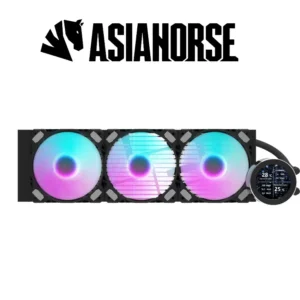 ASIAHORSE 360mm ARGB Liquid Cooler with LCD Display – 3x120mm PWM Fans, 2.8″ IPS Screen, Copper Cold Plate, 65CFM, Intel & AMD Compatible, Black