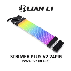 Lian Li Strimer Plus V2 24-Pin ARGB Extension Cable Black, 220mm, Silicone/TPE, 120 LEDs, L-Connect 3 Controller Included, Customizable Lighting, Quick Sync