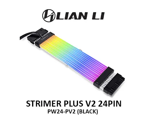 Lian Li Strimer Plus V2 24-Pin ARGB Extension Cable Black, 220mm, Silicone/TPE, 120 LEDs, L-Connect 3 Controller Included, Customizable Lighting, Quick Sync