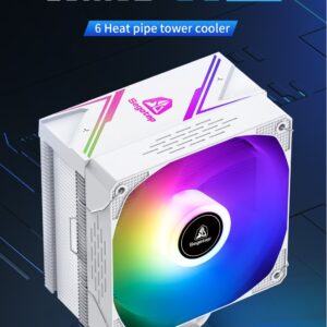 SEGOTEP LUMOS G6 – Air CPU Cooler ARGB Cooling Fan 6 Copper Heat Pipes CPU Radiator with FDB Bearing 120mm Fan PWM 1800 RPM – 82 CFM – RGB Top cover – WHITE