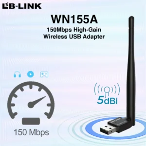 LB-LINK WN155A 150Mbps High-Gain Wireless USB Adapter | Realtek 8188 Chipset | 5dBi Antenna | Wi-Fi 4 802.11n | Secure WPA2 | Plug & Play for Desktop & Laptop