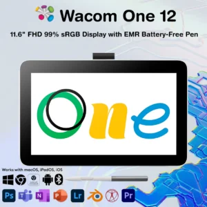 Wacom One 12 Pen Display DTC121W0B – 11.6″ Full HD Screen and EMR Battery-Free Pen With Tilt & 4K Pressure Sensitivity, 99% sRGB, Anti-Glare Glass, Multi-OS Support, USB-C