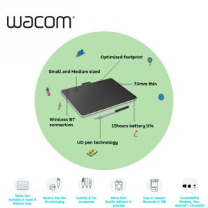 Wacom One S Pen Tablet with Battery-Free EMR Pen, Bluetooth Connectivity, Compatible with Windows, Mac, Chromebook, and Android – Perfect for  Digital Drawing, and Everyday Office Tasks | 15.24 x 9.4 cm. 