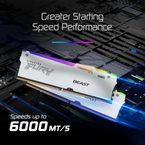 Kingston FURY Beast RGB DDR5 16GB 6000MT/s CL36 DIMM White RAM Single Module, Intel XMP 3.0 & AMD EXPO, Custom RGB Lighting, On-Die ECC, White Heat Spreader – KF560C36BWE2A-16