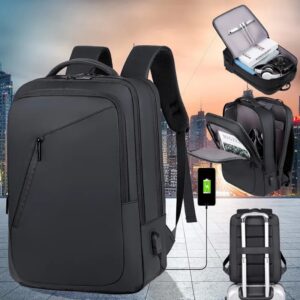 Business Slim Casual Laptop Backpack For Up To 15.6 Inch – Durable Oxford Textile – USB Charging Port – Organized Compartments – Waterproof – Travel Friendly – Electronics Impact Protection – 41 x 12 x 30 cm – BLACK