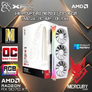 XFX Mercury AMD Radeon RX 9070 XT OC WHITE Magnetic Air Edition With 16GB GDDR6, 4096 Stream Processors, 64 Compute Units, PCIe 5.0, ARGB RGB, 3 Fan Cooling, 4K HDMI 2.1, DisplayPort 2.1 , Ready for Windows 11 & AMD