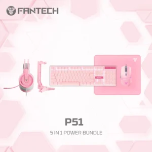 FANTECH P51 5-in-1 Gaming Wired Bundle – Pink Edition – Complete Gaming Setup in One Package – Mouse, Keyboard, Headset, Mousepad, and Stand