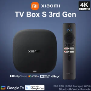 Xiaomi TV Box S (3rd Gen) With 4K UHD, Dolby Vision, Wi-Fi 6, Google TV, 2GB RAM, 32GB Storage, DTS:X Audio, 360° Bluetooth Voice Remote, Quad-Core 2.5GHz CPU 