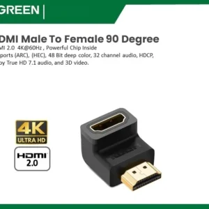 UGREEN HDMI 4K Male to Female 90° Down-Angled Adapter – Right Angle HDMI Connector for TV, Monitor, PS5, Xbox, Laptop, Projector | 4K@60Hz Support, Gold-Plated Plug