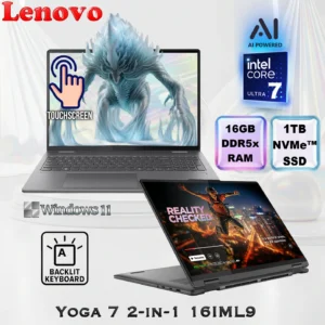 Lenovo AI PC Yoga 7 2-in-1 16IML9 Intel® Core Ultra 7 155U ; 11 NPU TOPS | 16GB DDR5x RAM ; 1TB NVMe® SSD | 16-inch WUXGA IPS TouchScreen | Backlit Keyboard | Windows® 11 | Storm Grey 