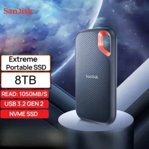 SanDisk Extreme Portable SSD 8TB – NVMe Performance, USB 3.2 Gen 2, 1050MB/s Read, 1000MB/s Write, IP65 Rating, Drop-Resistant, AES Encryption | SDSSDE61-8TOO-G25
