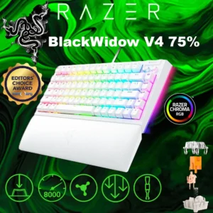 Razer BlackWidow V4 75% Mechanical Gaming Keyboard: Hot Swappable Design – Compact & Durable – Orange Tactile Switches – Chroma RGB – Roller & Media Keys – Wrist Rest – Snap Tap | White
