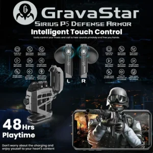 Gravastar Wireless Earbuds Sirius P5,Bluetooth in-Ear Headphones with Stereo Sound,4 RGB Lights,40H Playback,ENC for Clear Call,Bluetooth 5.2,IPX4,Support Multipoint Connection | Grey Defense Armor 