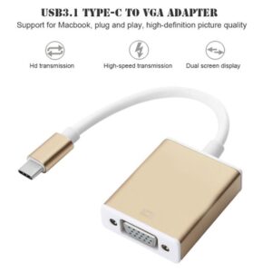 Type C USB-C to Female VGA Adapter Converter Cable , Supports HD , Plug and play – GOLD