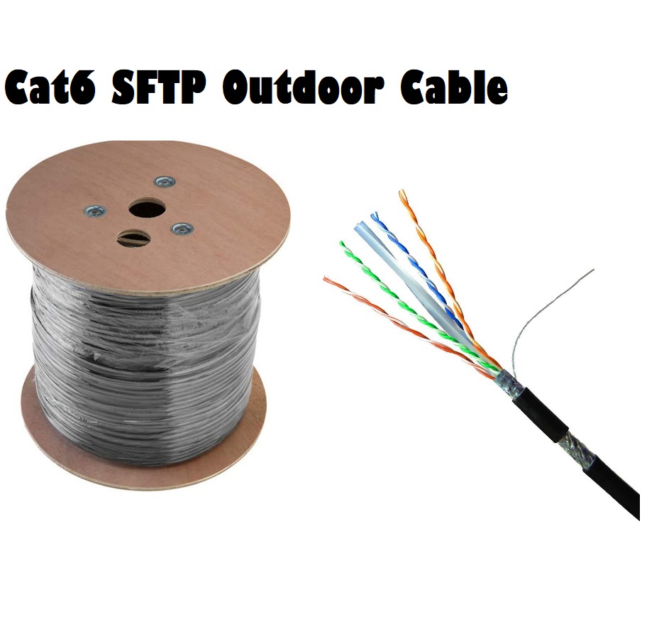 Cat6 SFTP Outdoor Cable, 305M Length, Braided In Aluminum Foil With Drain Wire, 4 Pair UTP | 23 AWG