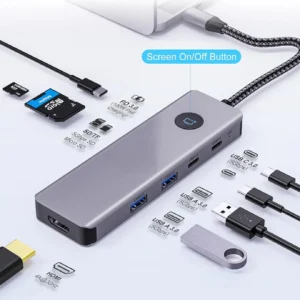 BYL 9-in-1 USB-C Hub With 100W PD Fast Charging, 4K HDMI, 2 USB 3.0, 2 USB-C 3.0, SD/TF Card Readers, 5Gbps Data Transfer, Plug & Play, Aluminum Silver Design