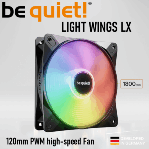 Be Quiet! Light Wings LX 120mm PWM High-Speed ARGB Fan – 2100RPM Silent Cooling, 16 ARGB LEDs, Closed Loop Motor, Rifle Bearing, 60,000h Lifespan, 2.51mm H₂O Pressure | BLACK